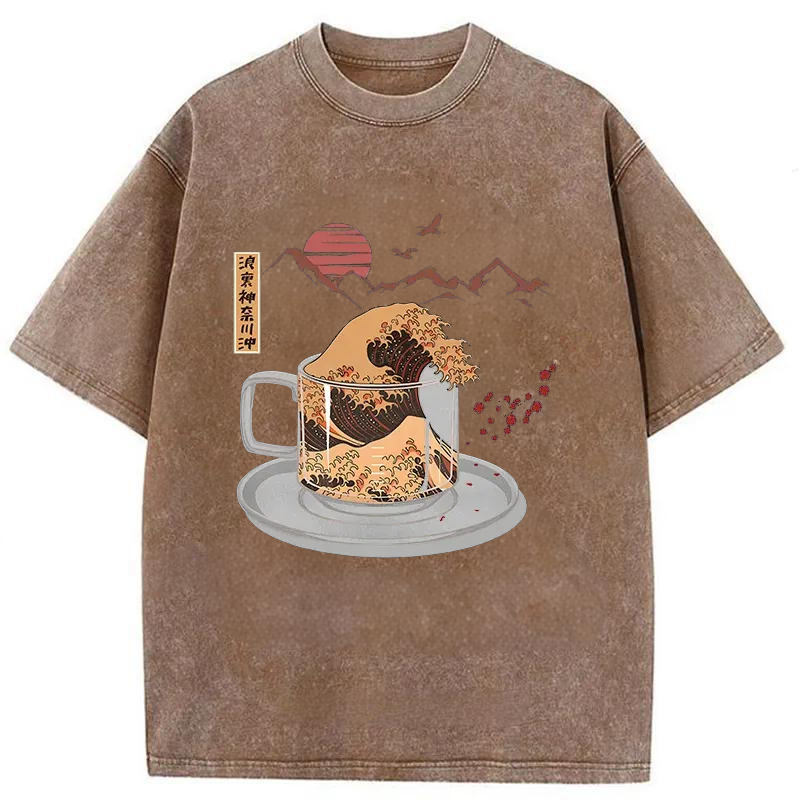 Modecanvas Vintage Coffee Wave Japan Washed T-Shirt