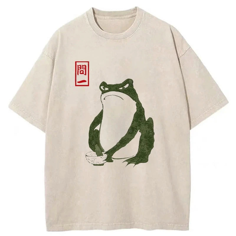 Modecanvas Woodblock Print Frog Washed T-Shirt