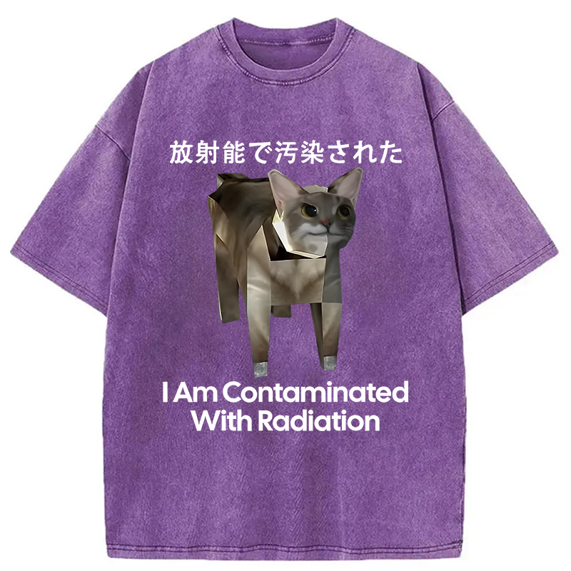 Modecanvas I Am Contaminated With Radiation Cat Meme Washed T-Shirt-modecanvas