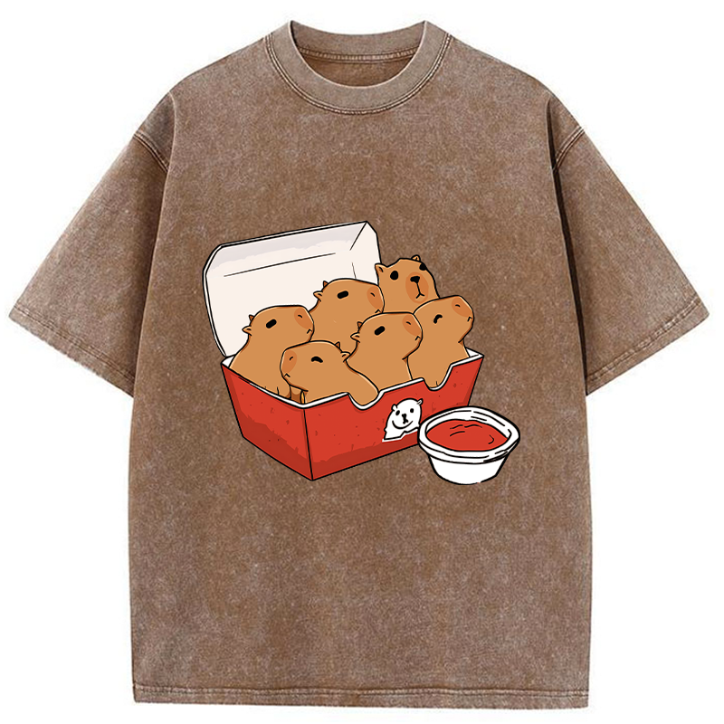 Modecanvas Capybara With Tomato Sauce Washed T-Shirt
