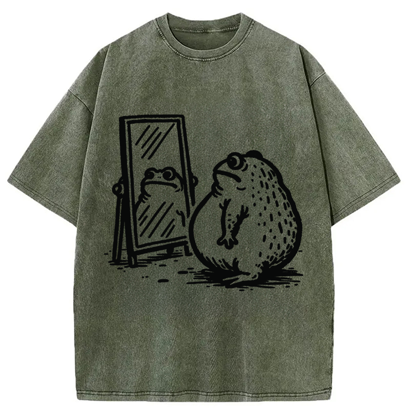 Modecanvas Fat Frog Looking In The Mirror Washed T-Shirt