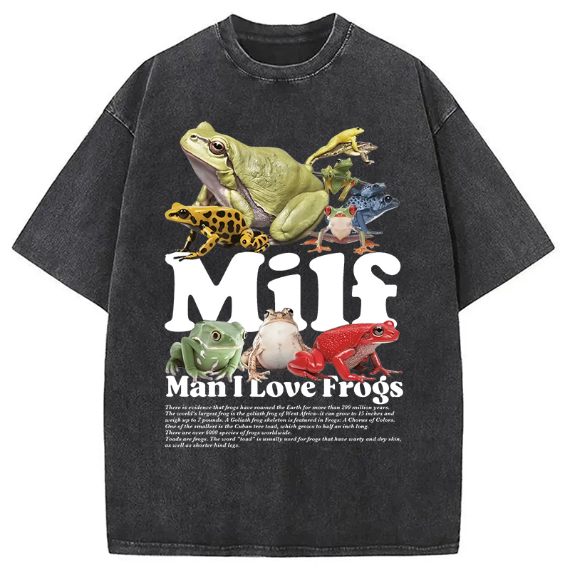 Modecanvas Man I Love Frogs Washed T-Shirt