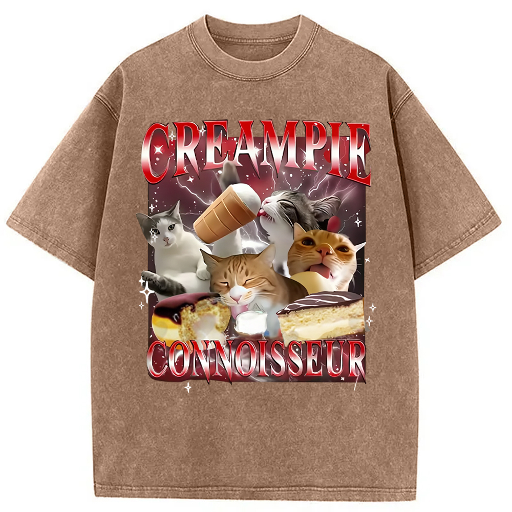 Modecanvas Funny Creampie Connoisseur Meme Washed T-Shirt-modecanvas