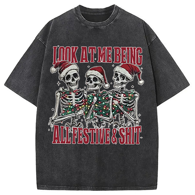 Modecanvas Funny Christmas Skull Washed T-Shirt