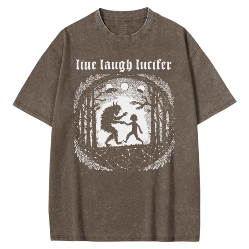 Modecanvas Live Laugh Lucifer Washed T-shirt-modecanvas