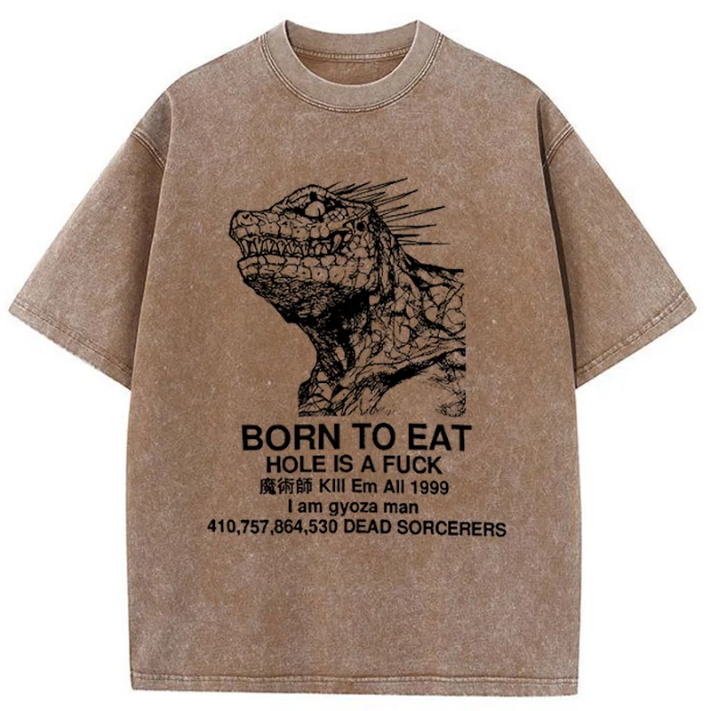 Modecanvas Born To Eat Washed T-Shirt-modecanvas