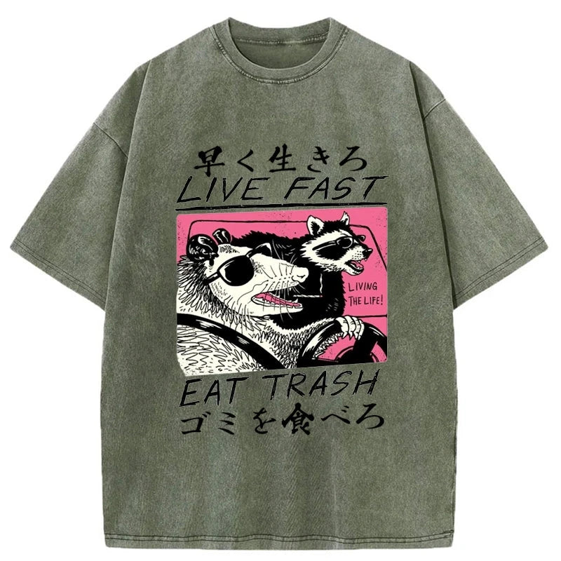 Modecanvas Live Fast  Eat Trash Washed T-Shirt