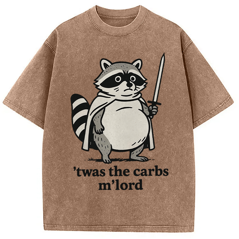 Modecanvas Fat Raccoon Sword Humor Washed T-Shirt
