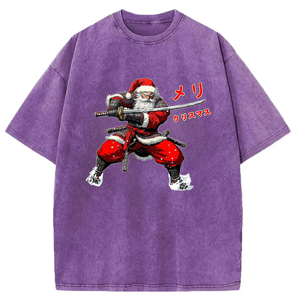 Modecanvas Samurai Santa Christmas Washed T-Shirt