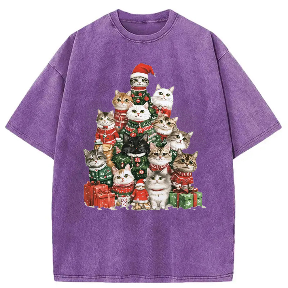 Modecanvas Christmas Cat Tree Washed T-Shirt