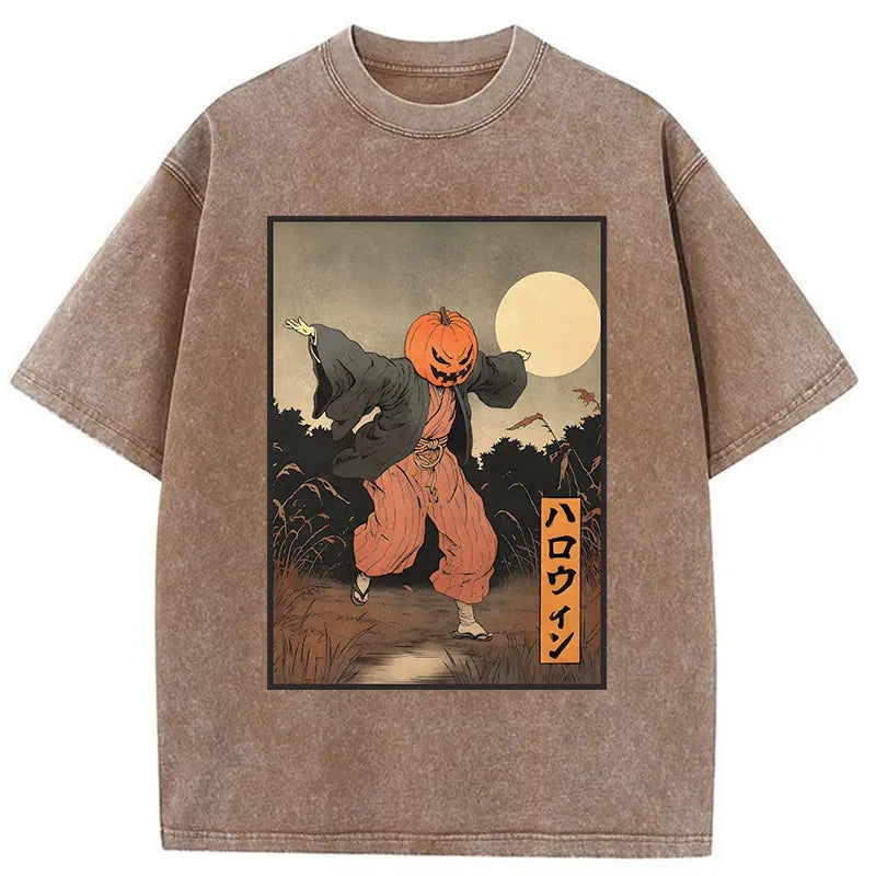 Modecanvas Japanese Pumpkin Monster Washed T-Shirt-modecanvas