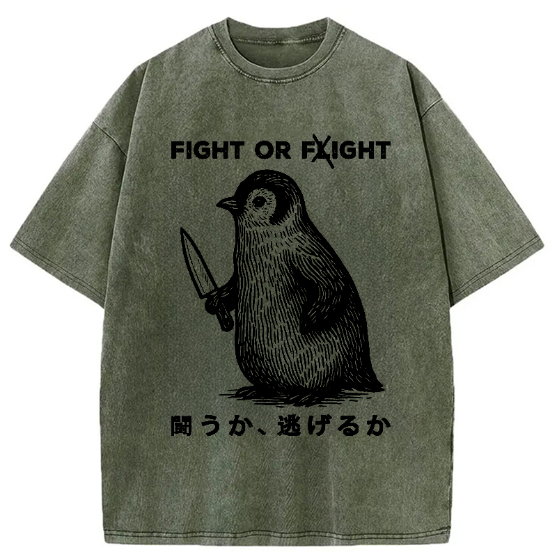 Modecanvas Funny Fight Or Flight Washed T-Shirt-modecanvas