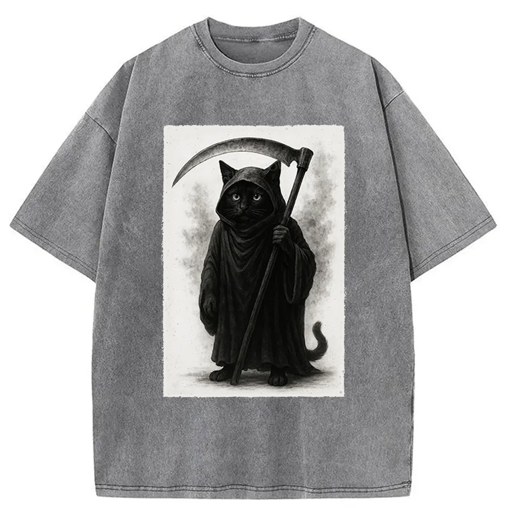 Modecanvas Death Cat Washed T-Shirt