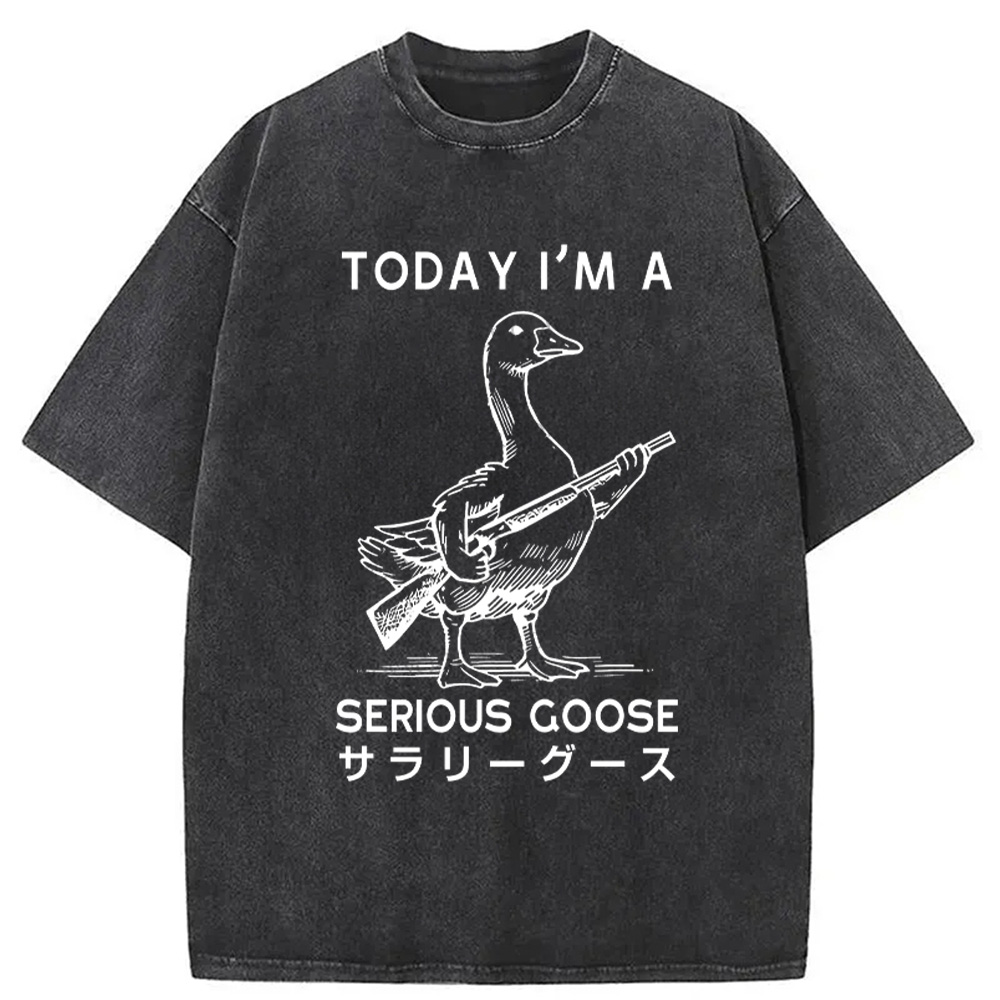 Modecanvas Serious Stupid Goose Washed T-Shirt-modecanvas