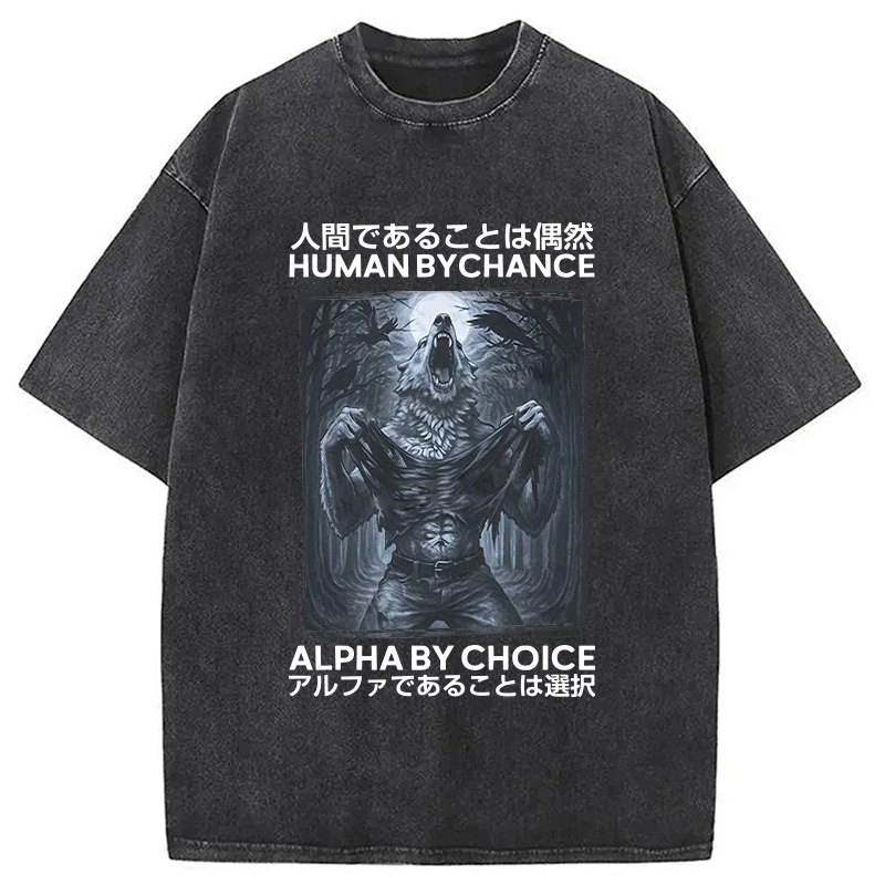 Modecanvas Howling Wolf Washed T-Shirt-modecanvas