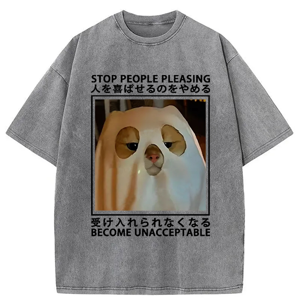 Modecanvas Stop People Pleasing Become Unacceptable Washed T-Shirt
