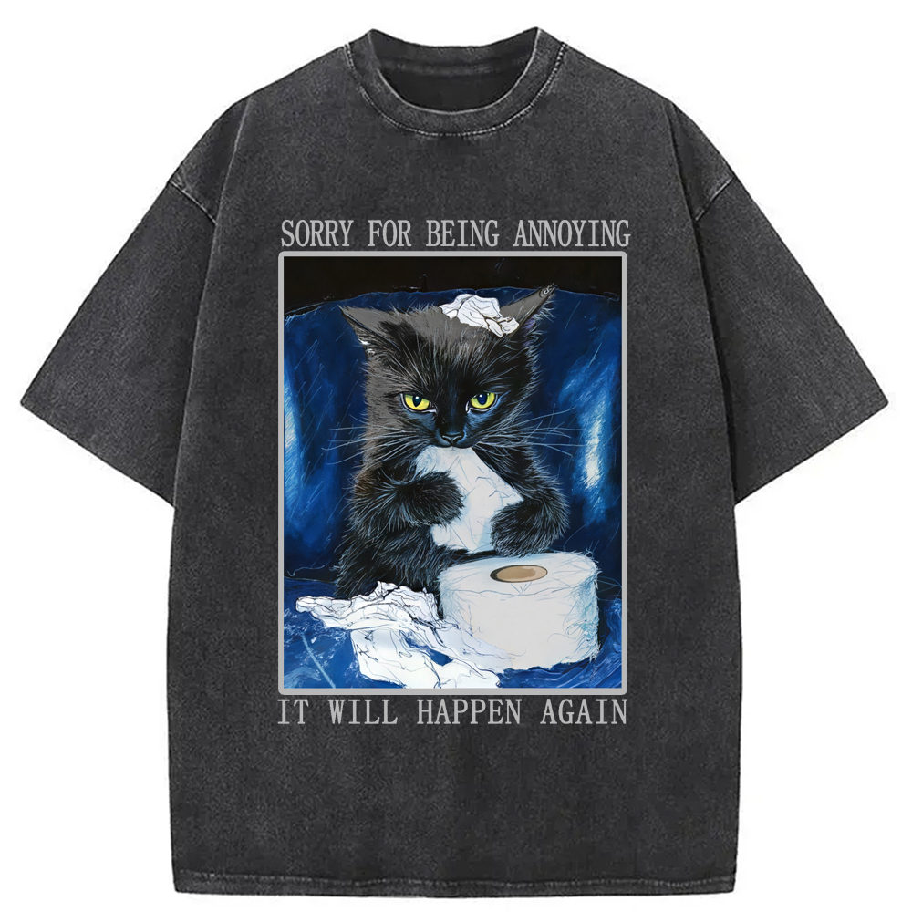 Modecanvas Naughty Cat Destroys Toilet Paper Washed T-Shirt