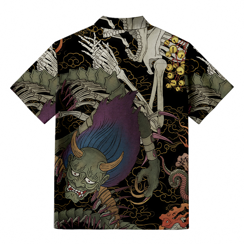 Modecanvas Japanese Yokai And Skeletons Aloha Hawaiian Shirt