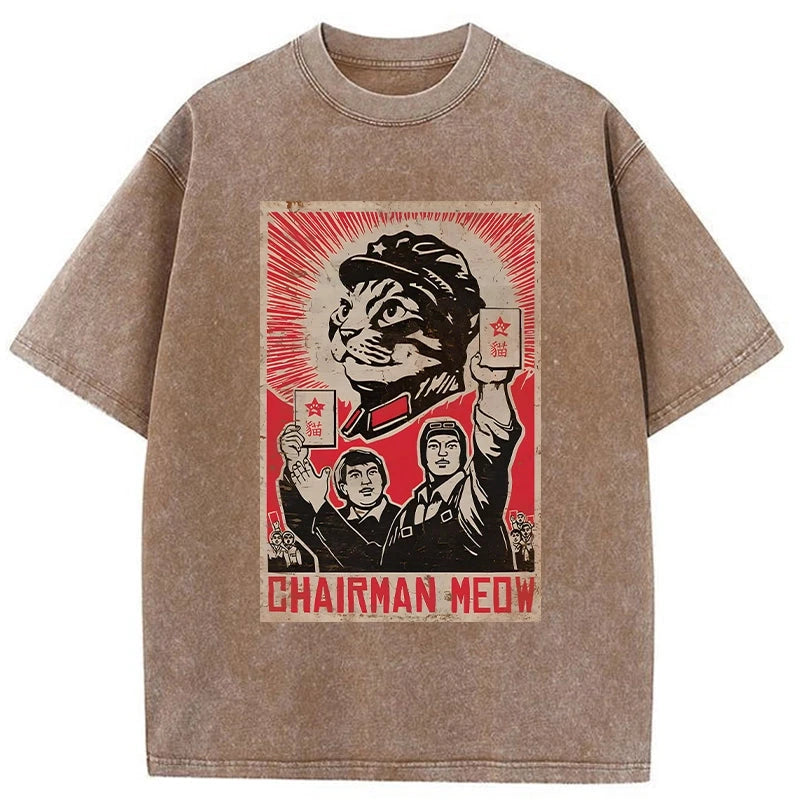 Modecanvas Meow Mao Cat Meme Washed T-Shirt