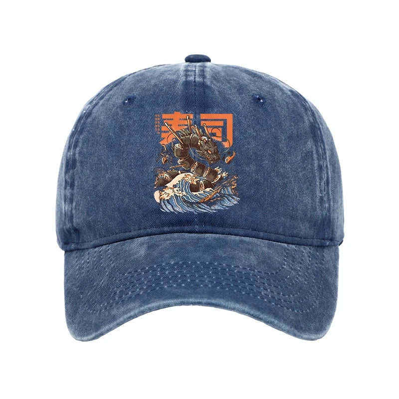 Modecanvas The Great Sushi Dragon Wave Washed Cap-modecanvas