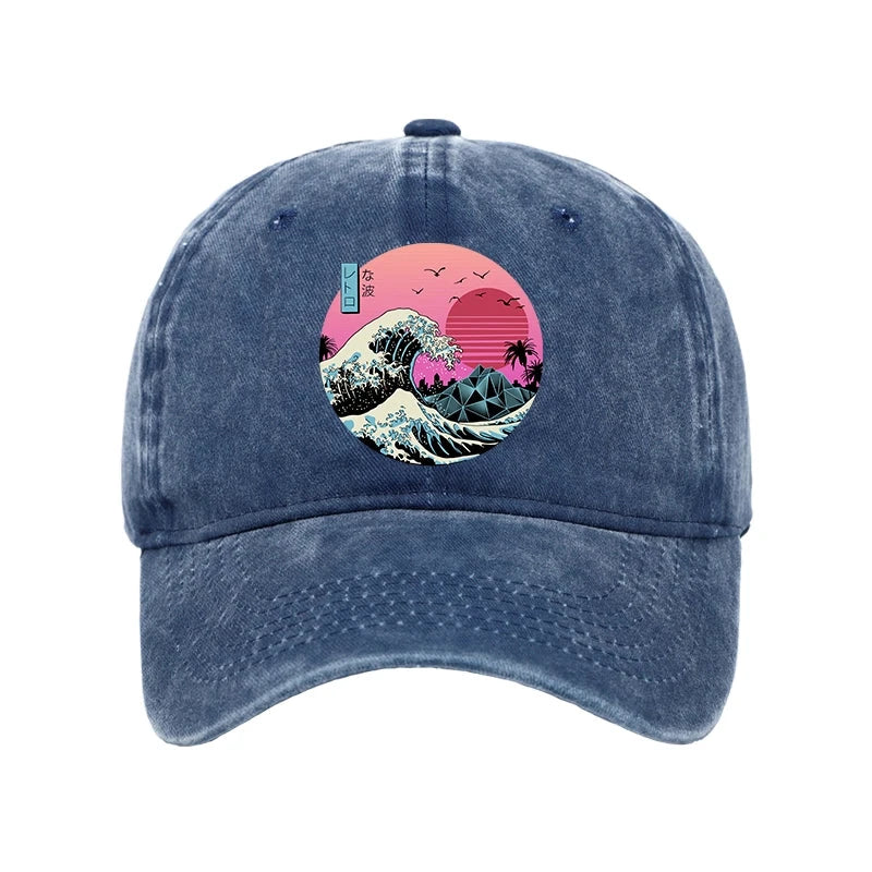Modecanvas Japanese The Great Retro Wave Washed Cap-modecanvas