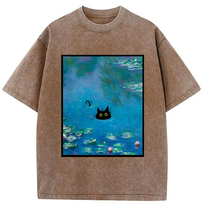Modecanvas Monet Water Lily Cat Washed T-Shirt