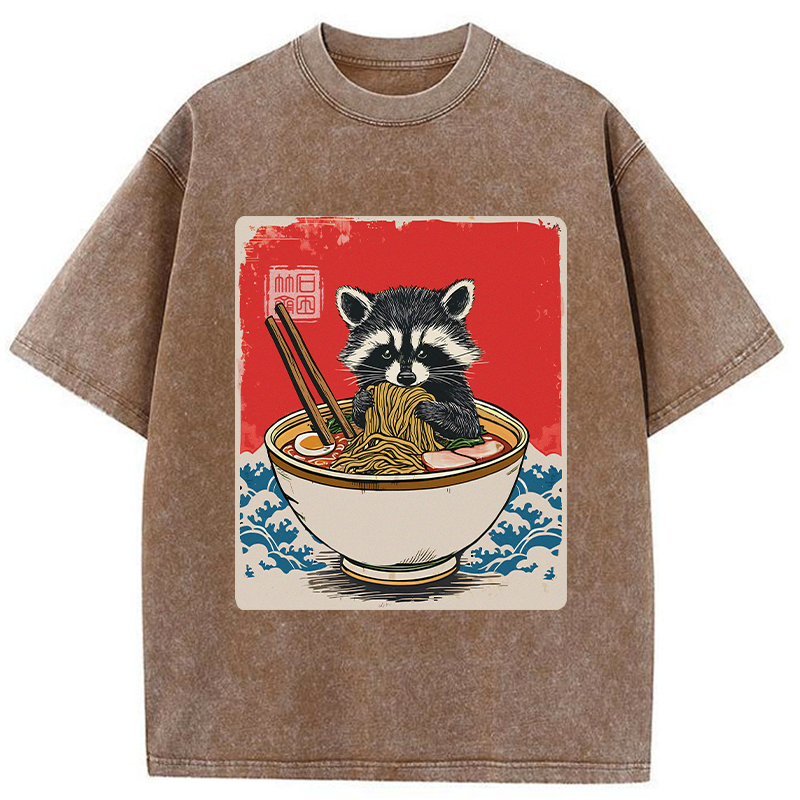 Modecanvas Ramen Lover Raccoon Washed T-Shirt-modecanvas