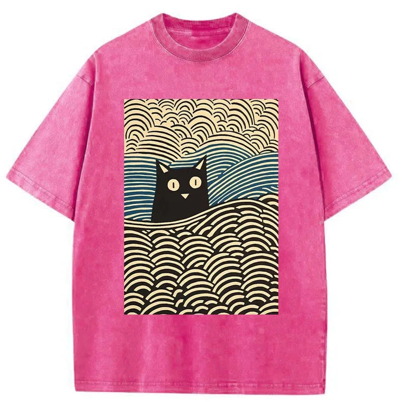 Modecanvas Kawaii Cat Japanese Washed T-Shirt-modecanvas