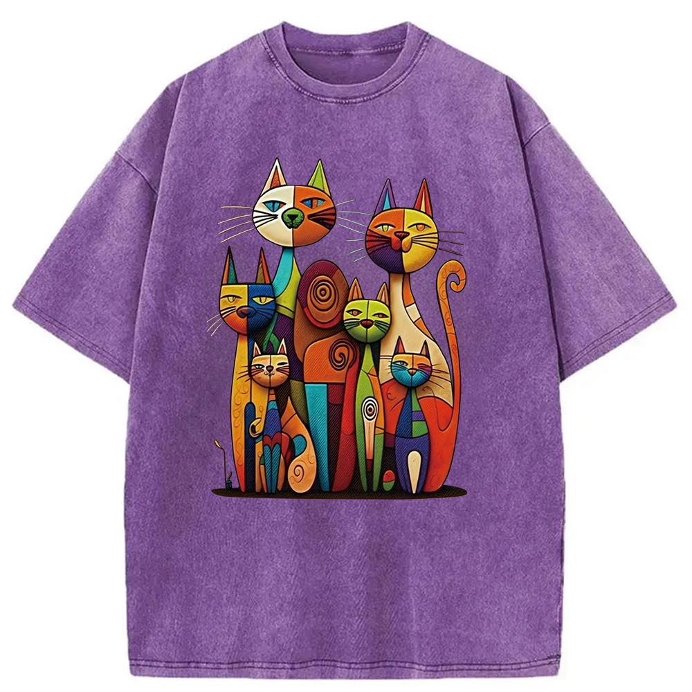 Modecanvas The Da Vinci Cat Family Washed T-Shirt