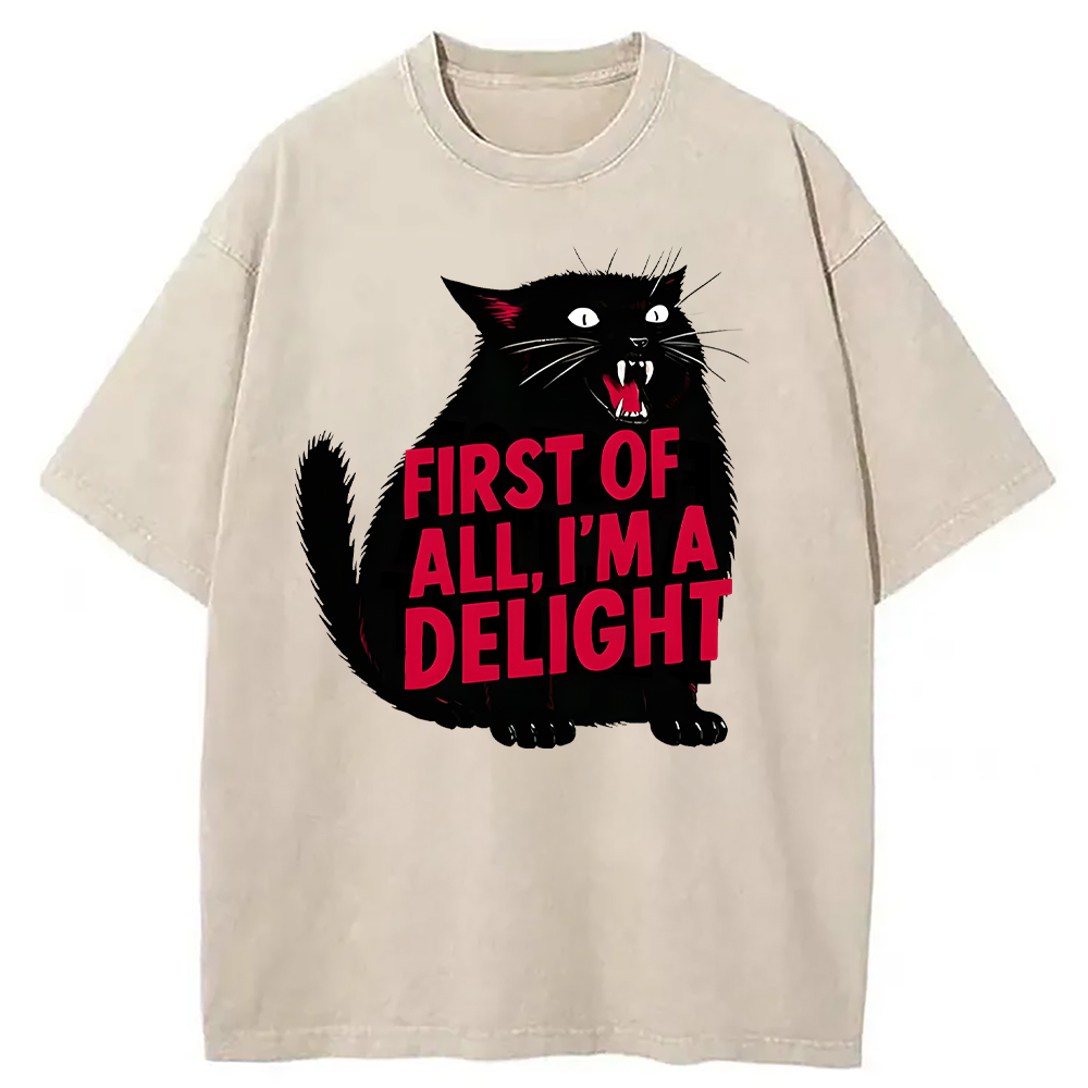 Modecanvas Roaring Black Cat Washed T-Shirt-modecanvas