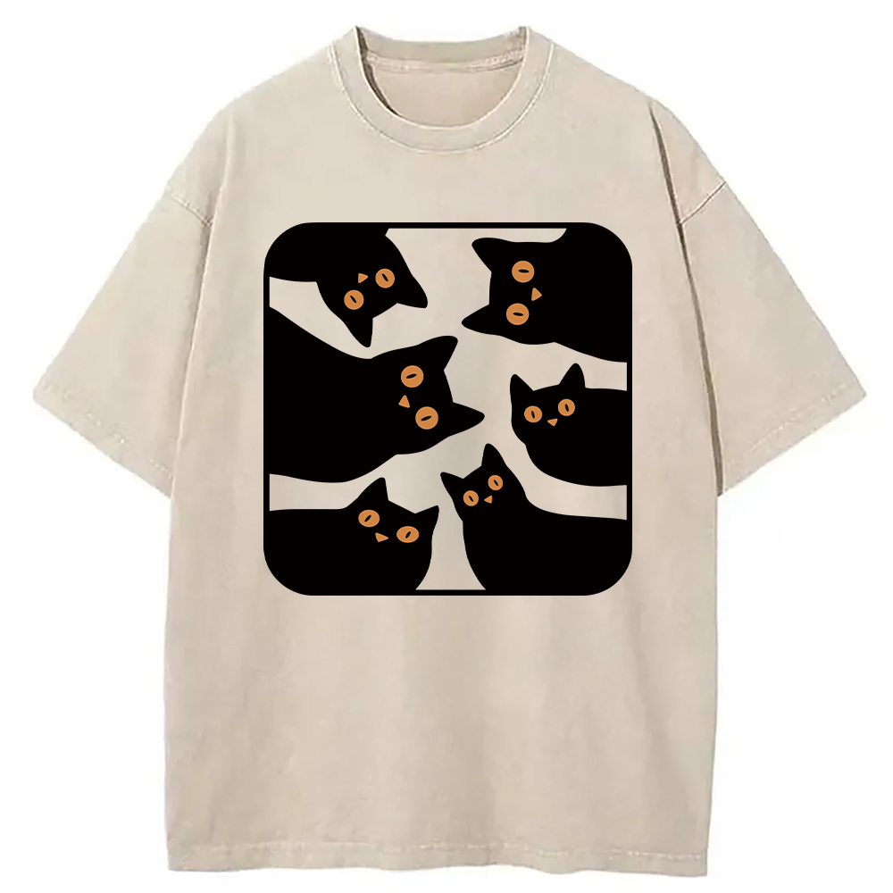 Modecanvas Cats Are Watching Washed T-Shirt