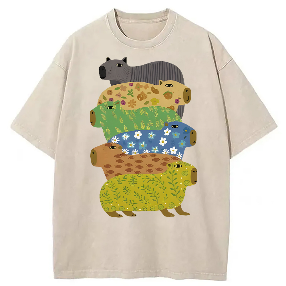Modecanvas Colorful Capybaras Washed T-Shirt