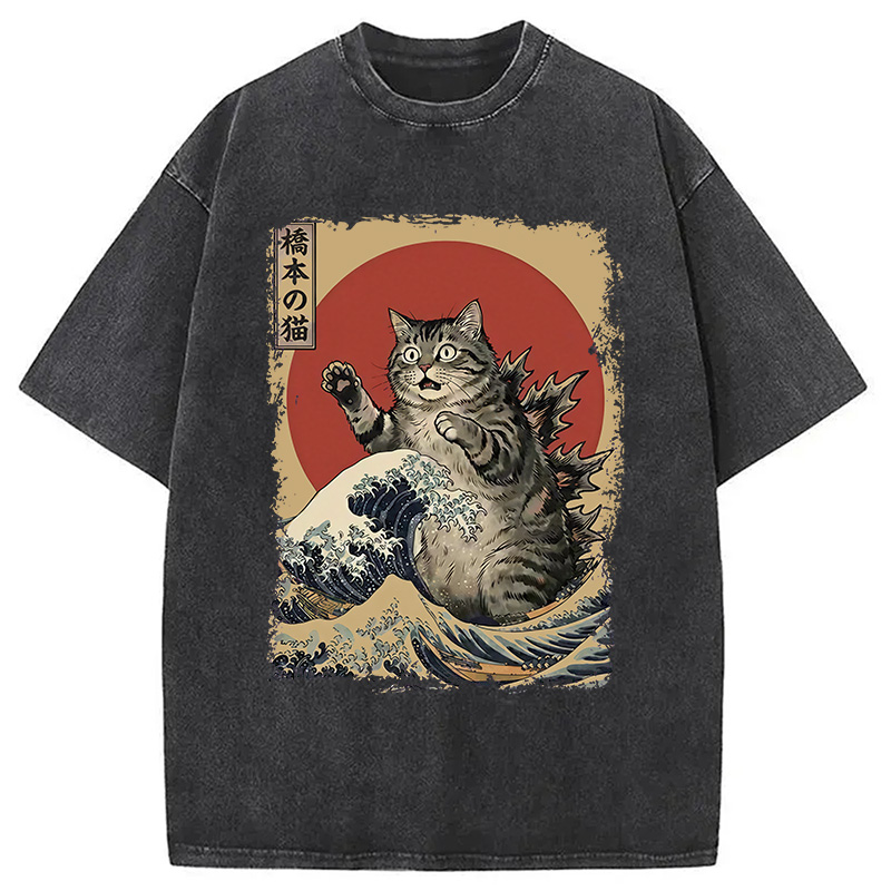 Modecanvas Catzilla Is Causing Destruction Washed T-Shirt
