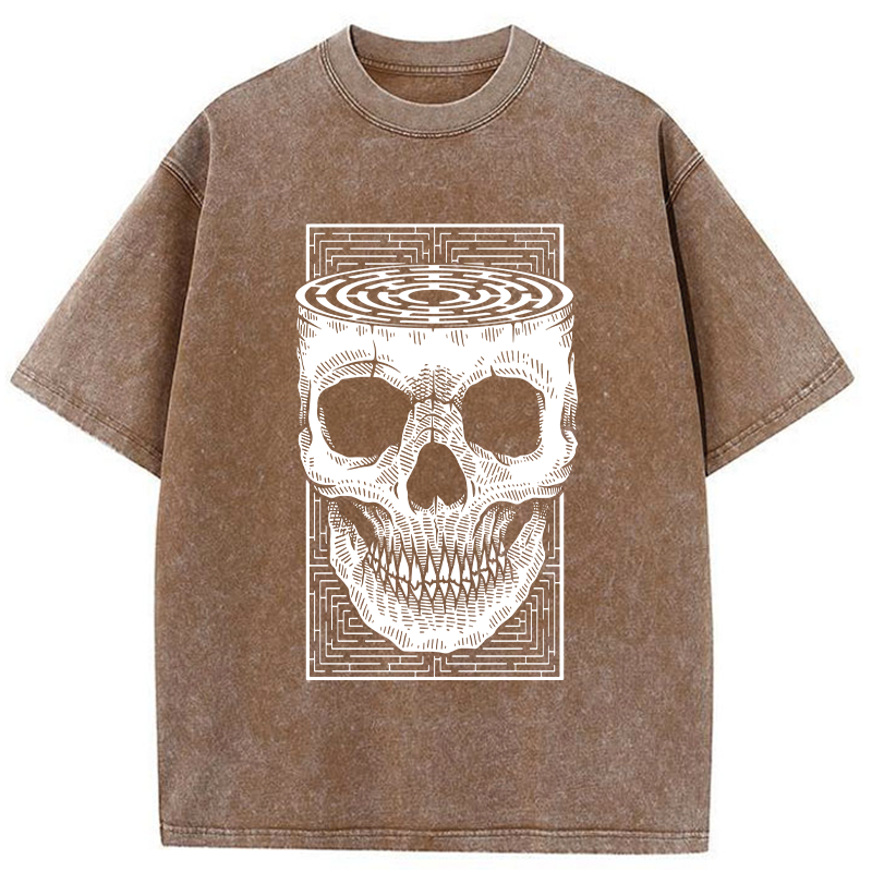 Modecanvas Horror Skull DTG Printing Washed T-Shirt-modecanvas