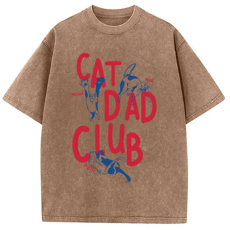 Modecanvas Cat Dad Club Washed T-Shirt-modecanvas