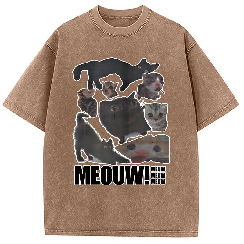 Modecanvas Cats in All Shape Meouw Washed T-Shirt