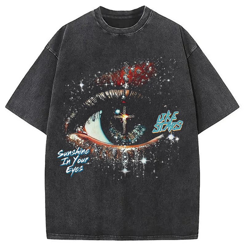 Modecanvas Eye Like Stars DTG Printing Washed T-Shirt-modecanvas