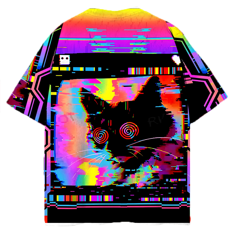 Modeocanvas Glitchy Cat Vibes All Over Print T-shirt-modecanvas