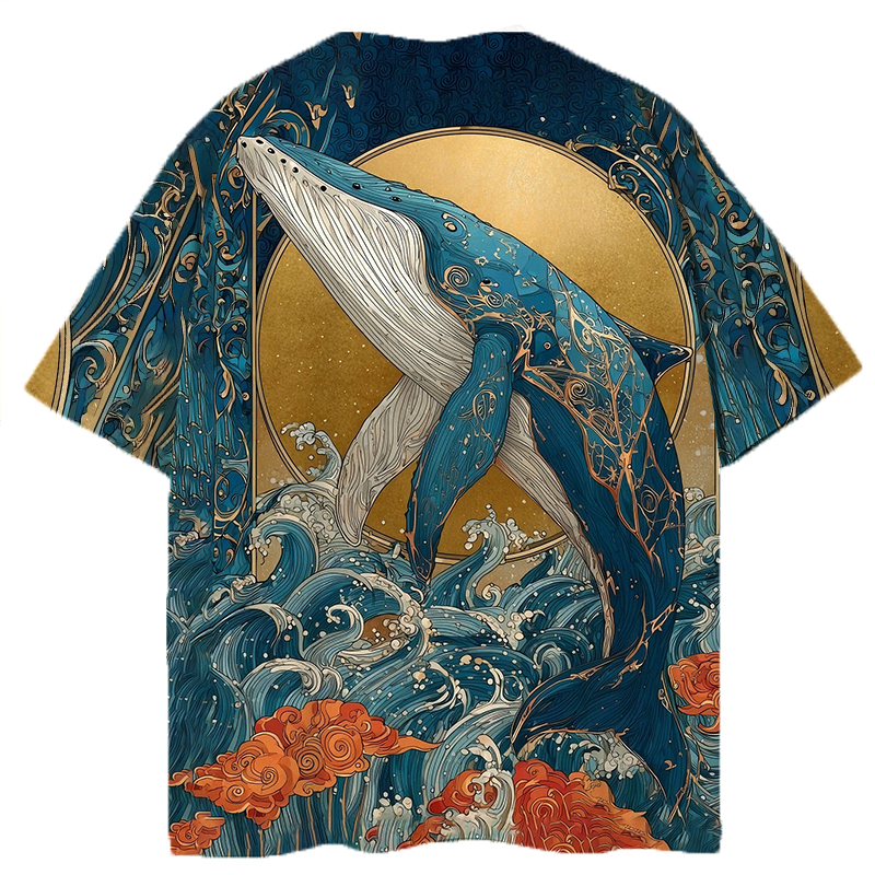 Modeocanvas Golden Whale All Over Print T-shirt-modecanvas