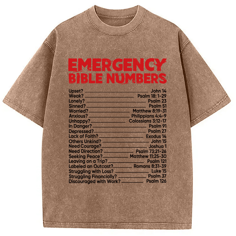 Modecanvas Bible Emergency Numbers Washed T-Shirt-modecanvas