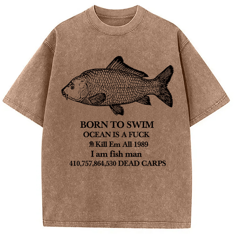Modecanvas Born To Swim Washed T-Shirt-modecanvas