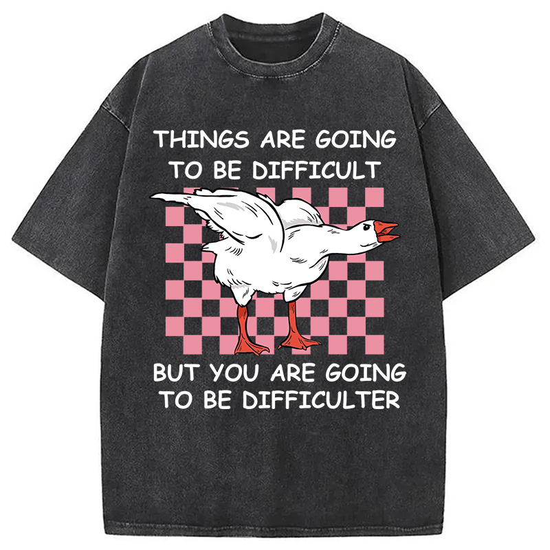 Modecanvas Things Are Going To Be Difficult Washed T-Shirt