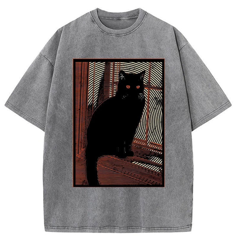 Modecanvas Mysterious Black Cat Washed T-Shirt