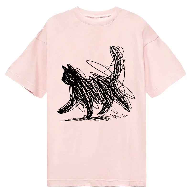 Modecanvas Minimalist Cat Art DTG Printing Classic T-Shirt-modecanvas