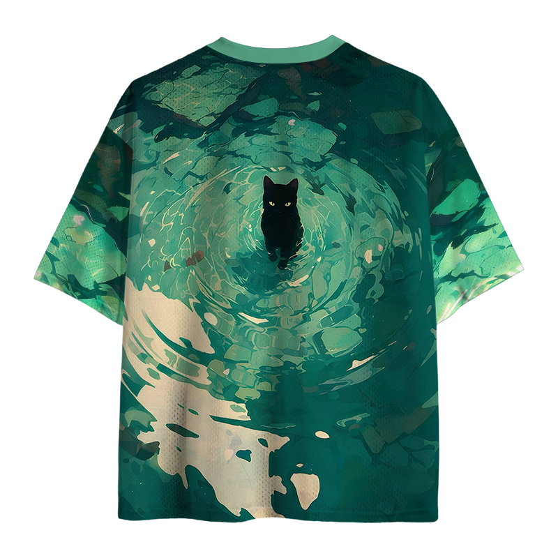 Modecanvas Emerald Green Black Cat Mesh Jersey-modecanvas