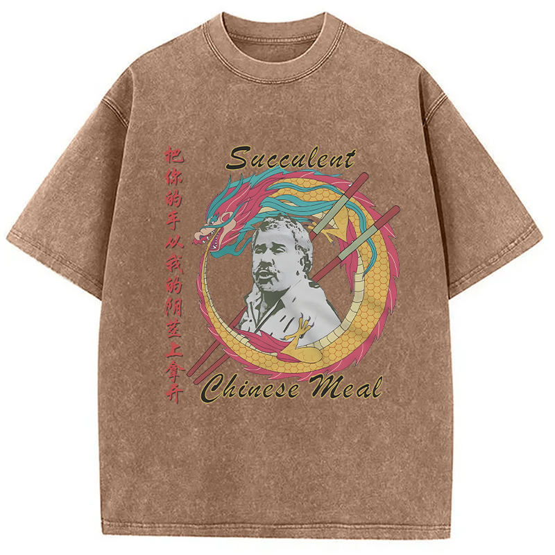 Modecanvas Succulent Chinese Meal Meme Washed T-Shirt-modecanvas
