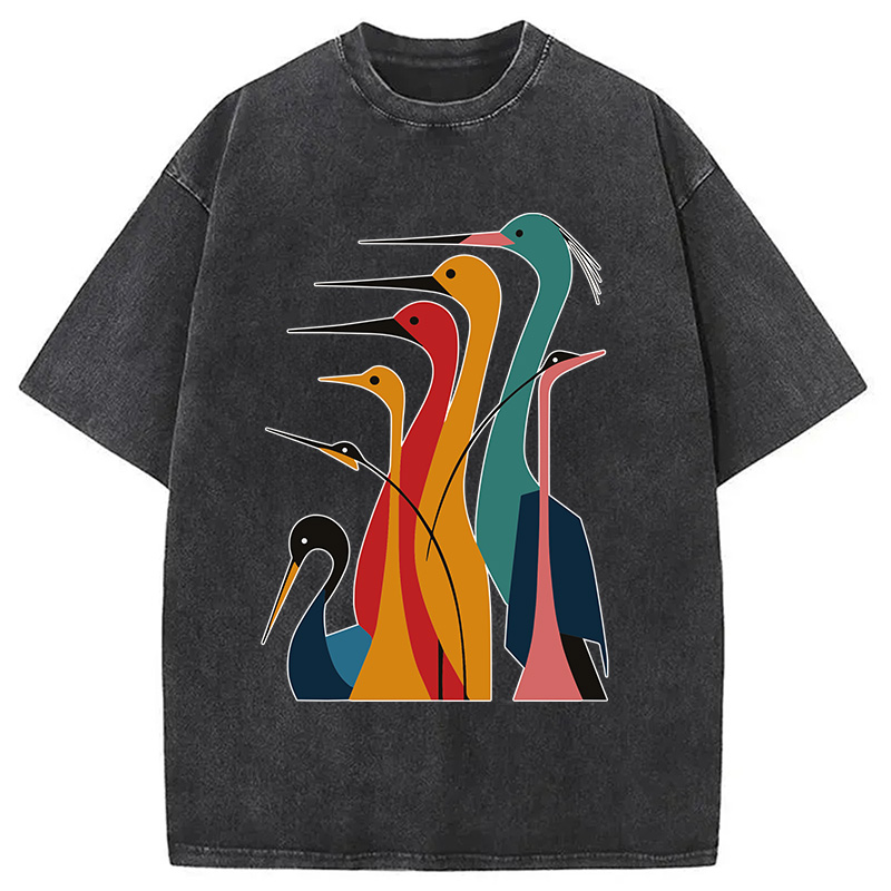 Modecanvas Various Types Of Cranes Washed T-Shirt