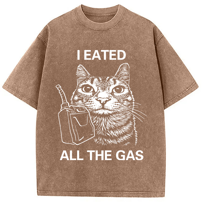 Modecanvas I Eated All The Gas Funny Cat Meme Washed T-Shirt-modecanvas