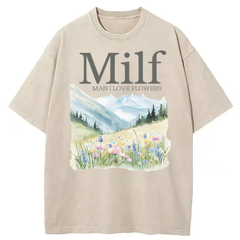 Modecanvas Man I Love Flowers Washed T-Shirt