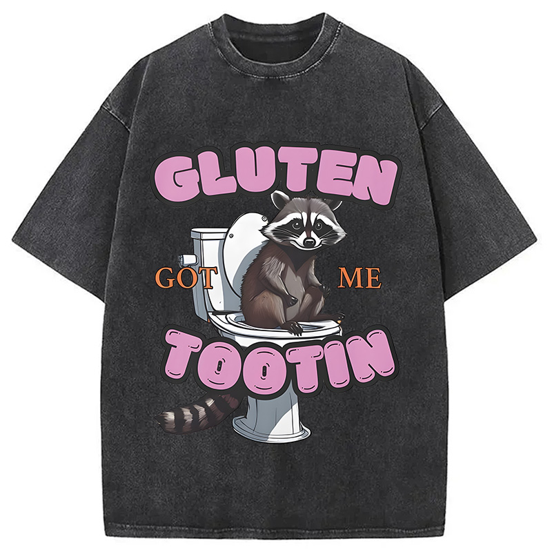 Modecanvas Gluten Got Me Tootin Raccoon Meme Washed T-Shirt